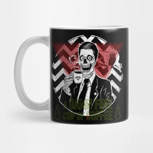 Damn Fine Cup of Coffee, Agent Cooper, Coffee Addict, Worship Coffee, Skeleton Lover, Horror Tshirt, Halloween Sweatshirt, Creepy Skull, Black and white sticker Mug